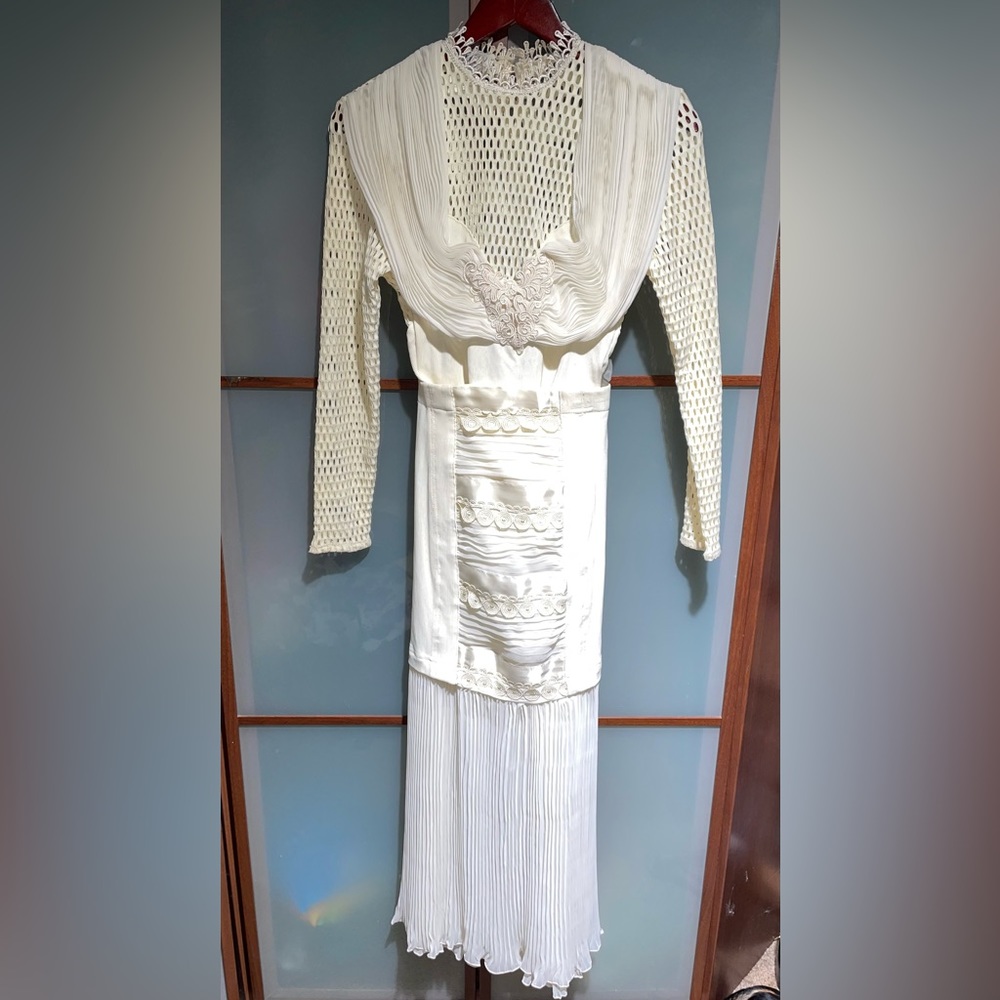 Maick Harold Paris Vintage Couture Ivory Mesh Net Top & Pleated Skirt 2Pc Set 7